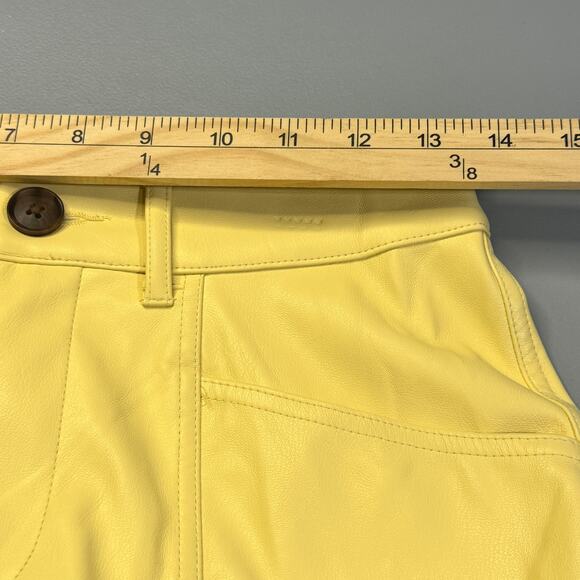 a new day Womens Faux Leather Pants Size 2 Yellow High Rise Pockets Tapered Leg - Picture 7 of 9